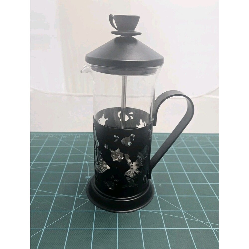 Disney Alice In Wonderland Coffee French Press All Metal & Glass Cutouts 8”